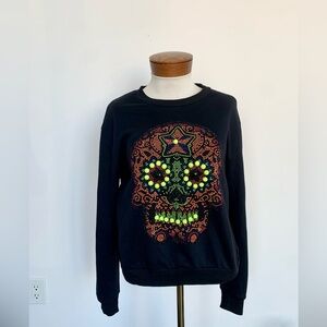 Black Sweater with Colorful Skull Design